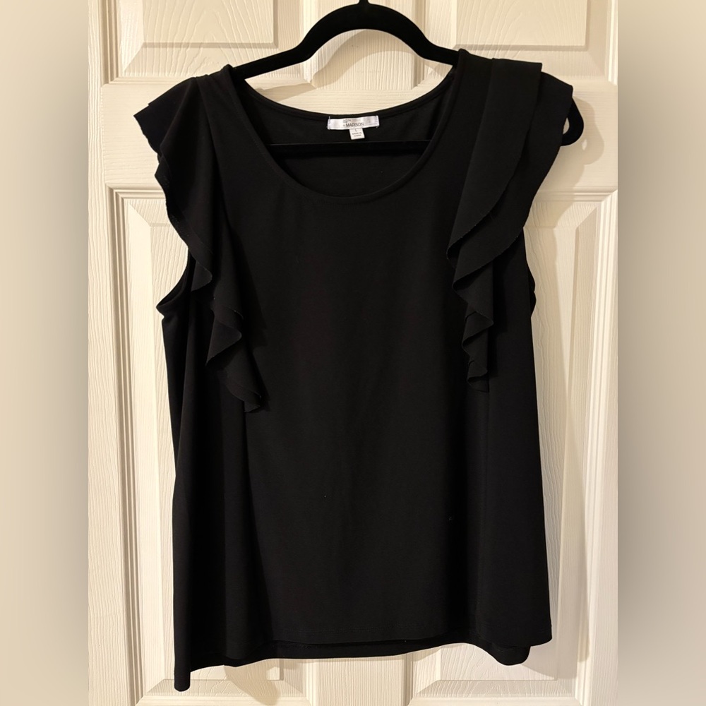 89th & Madison Black Ruffle Sleeve Blouse Large